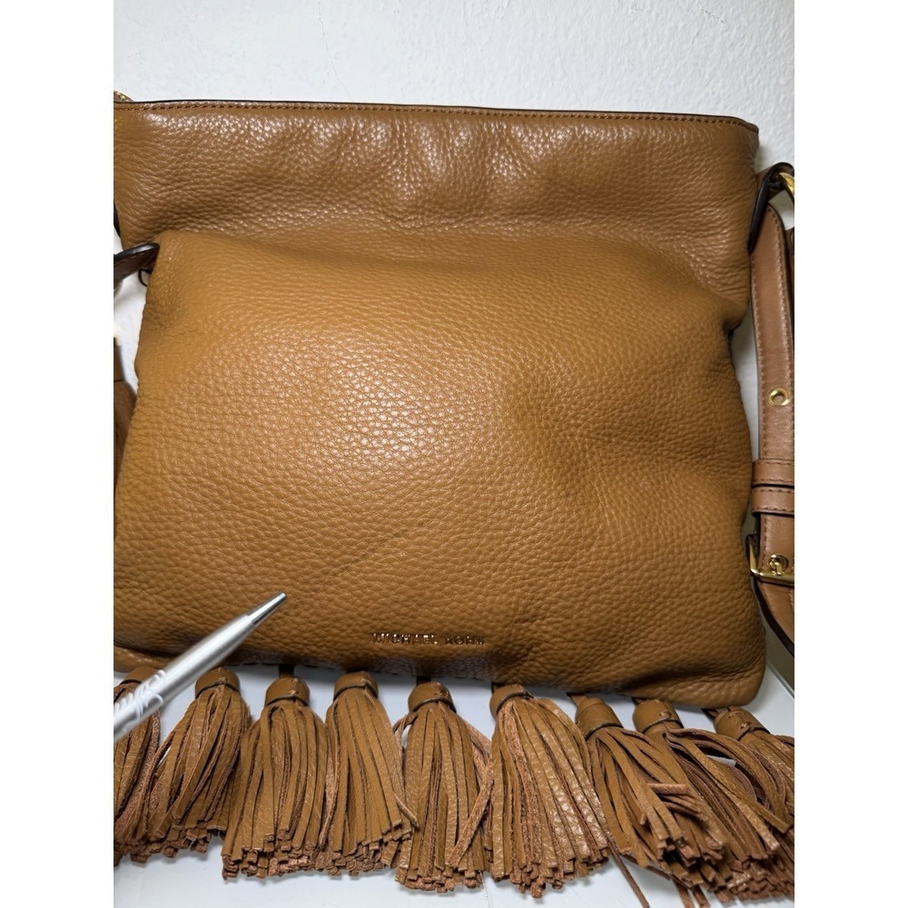 Michael Kors Camel Brown Tasseled Crossbody Purse Braid Strap Design Western - Picture 3 of 16